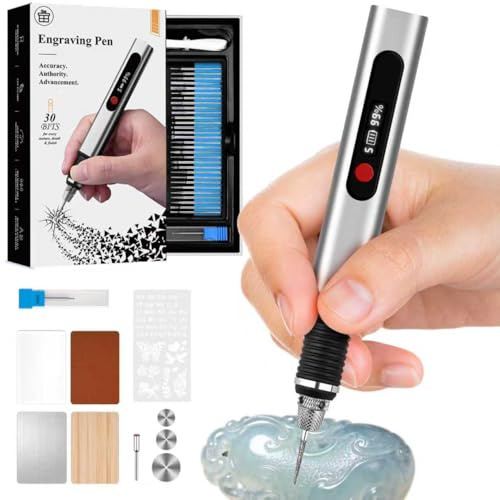 TUBINOONE Schnurloser Gravierstift mit 31 Bits & 5 Geschwindigkeiten – für Metall, Holz, Glas, Kunststoff – wiederaufladbares DIY-Gravierset für Anfänger, Teenager, Erwachsene