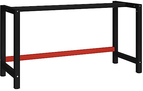 HETFTJN Structure d'établi en métal 150 x 57 x 79 cm - Noir et rouge - Revêtu par pulvérisation avec barre renforcée - Pieds de table robustes pour plan de travail individuel dans l'atelier, la
