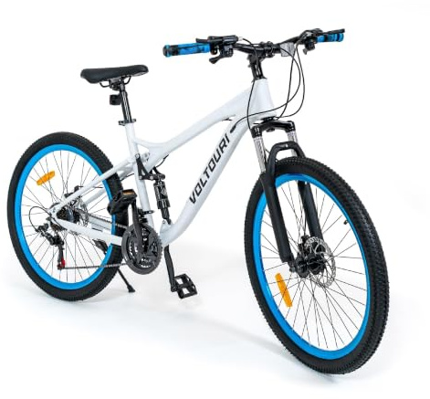Fahrrad 26 Zoll Mountainbike VOLTOURI – 21 Gänge Shimano & Scheibenbremsen (Weiss-BLAU)
