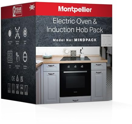 Montpellier MINDPACK Integrated Oven & Induction Hob Pack – Built-In Electric Fan Oven with Touch Control Induction Hob, Multiple Cooking Functions, Energy Efficient Kitchen Appliance Bundle