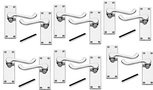 6 Pairs of Victorian Scroll Polished Chrome Lever Latch Door Handles 112mm Long