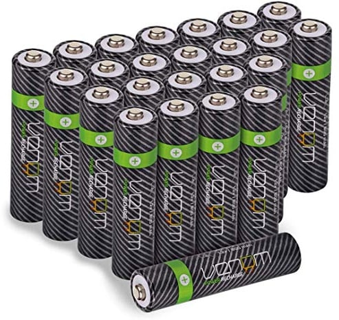 Venom Rechargeable AAA Batteries - 800mAh 1.2V NiMH (24-Pack), Black