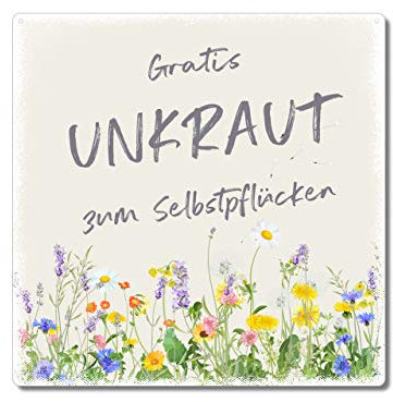 Interluxe Metallschild 20x20cm - Gratis Unkraut zum Selbstpflücken - Schild Gartendeko Entspannen im Garten