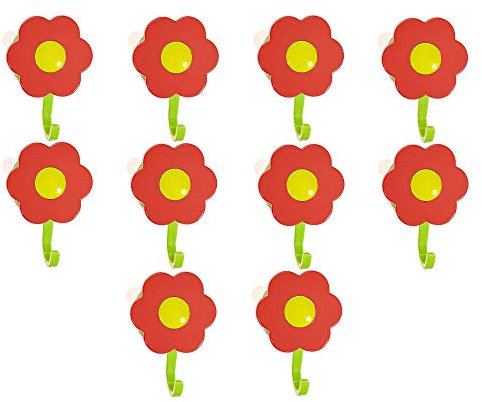 Kochblume 1-3-5-10er Set | Haken S, L, Wandhaken, Küchenhaken, Mehrzweckhaken, Schlüsselhaken | In der bunten Box (rot-gelb, 10er Set L)