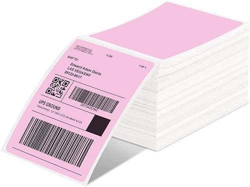 MUNBYN Versandaufkleber Rosa 4×6 DHL Etiketten (500 Stück 10.2 x 15.2 cm) Thermopapier Versandetiketten für Labeldrucker 4XL Wasserfester Etiketten Papier, BPA/BPS-frei
