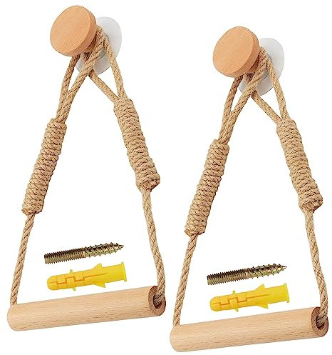 HAKZEON 2 Pack Vintage Rope Toilet Roll Holder, Self Adhesive Wooden Toilet Holder, Wall Mounted Toilet Roll Towel Holder with Hemp Rope for Kitchen and Bathroom Decor