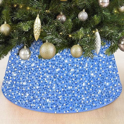 FOTSHARER Weihnachtsbaum-Halsband, 60 cm, Babyblau, Pailletten, Weihnachtsbaumring, rund, Samt, Weihnachtsbaumrock für Zuhause, Urlaubsbedarf, glänzende Meerjungfrau, Weihnachtsbaum-Ständer, Kragen