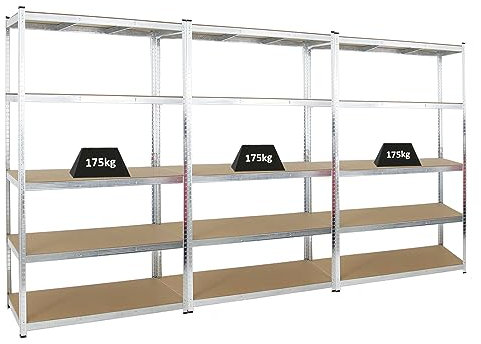 PROREGAL Mega Deal | 3X Schwerlastregal Giant Ragnar | HxBxT 200x120x50 cm | Fachlast 175kg | Verzinkt | Garagenregal Kellerregal Werkstattregal Lagerregal Steckregal