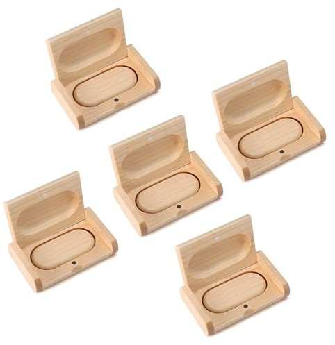 5 unidades de memoria USB de madera con caja de madera (madera de arce elipse, 2.0 2 GB)