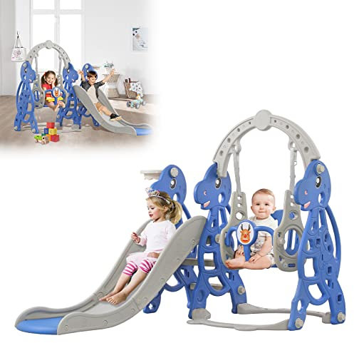 HENGMEI Klettergerüst - Toboggan d'intérieur autoportant 4 en 1 - Toboggan pour enfants à partir de 1 an - Toboggan de jardin - Toboggan à jouets - Bleu - 175 x 140 x 120 cm - Type B