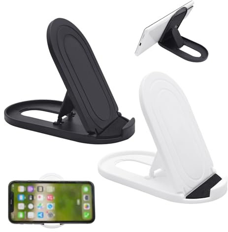 DWPVT 2pcs Adjustable Foldable Cell Phone Stands Universal Portable Multi-Angle Pocket Mobile Phone Desktop Holder Stand Compatible with iPhone Samsung Galaxy (Black + White)