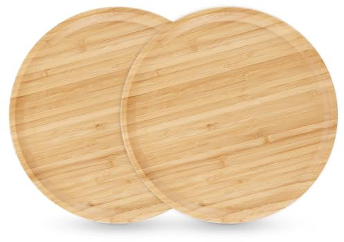 VIDETOL 2 Pièces Plateau de Service en Bambou, 30 x 30 x 2 cm Plateau Rond, Plateau Bois pour Fruits, Repas, Pots, Plantes