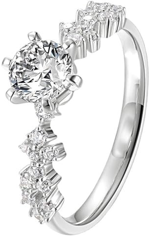AMDXD Weiß Gold 14 Karat Eheringe Echt Gold, Klassiker Freundschaftsringe mit Labor Erstellt Diamant 0.5 Karat (Rundschliff, VVS1), Au585 Gold Hochzeitsring Damen, Gr.58 (18.5)