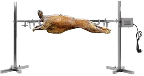 Spanferkelgrill mit Motor, Edelstahl Drehspieß Grill Höhenverstellbar Grillspieße Spießgrill 2.5 rpm für Rollbraten oder als Hähnchengrill
