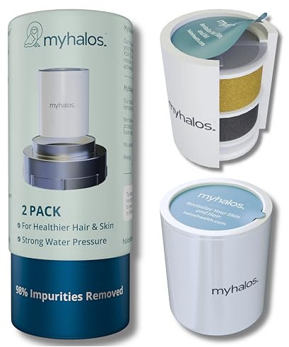 MyHalos® Fixed Shower Filter Cartridge Replacement – Professional Home and Travel Shower Filter Refill for Hard Water, Chlorine & Heavy Metal Removal – Water Softener - 2 Pack.