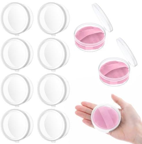 8 Pcs Powder Puffs Cases, Round Powder Puff Container Clear Makeup Sponge Protective Container Portable Beauty Blender Holder Reusable Dust-Proof Pocket Cosmetic Puff Box for Travel