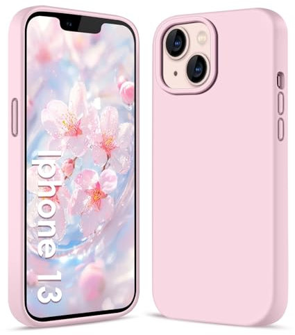 AGGPLTO Flüssig Silikon Hülle für iPhone 13 / iPhone 14 (6,1 Zoll) - Ultra Dünn Ganzkörper Schutzhülle, 4-lagige Stoßfeste Struktur, Weiches Kratzfestes Mikrofaserfutter Handyhülle, Hellrosa