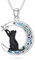 CHENGHONG Katzen Kette 925 Sterling Silber Keltischer Mond Katze Anhänger Abalone Halskette Schwarze Katze Schmuck Geschenke für Frauen Mädchen Damen