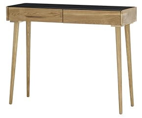 Robas Lund, Konsolen-/Garderobentisch NATA, Eiche massiv, Natur geölt, Glasplatte schwarz, mit Zwei Schubkästen, B/H/T: 100/80/35 cm