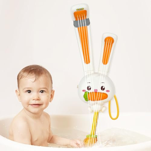 Badewannenspielzeug,Baby Badespielzeug ab 1 2 3 4 Jahr, Kaninchen-Spielzeug mit Duschkopf, Abnehmbar, Einziehbar, 3 Sprühmodi,Geschenk für Kleinkinder Jungen Mädchen
