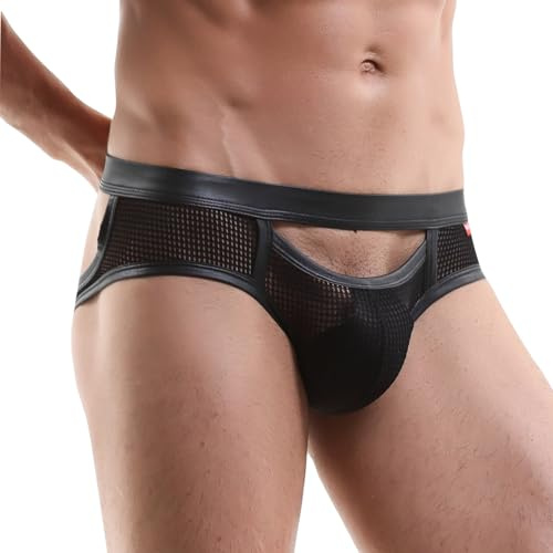 LKRSEEF Tenue Sexy Homme Slip Chic sous Vêtements Latex Short Cuir Humoristique Lingerie Caleçon Court String Drôle Simili Boxer Body