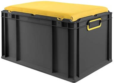 PROREGAL Eurobox NextGen Seat Box Gelb | HxBxT 36,5x40x60cm | 65 Liter | Griffe geschlossen | Schwarz | Eurobehälter, Sitzbox, Transportbox, Transportbehälter, Stapelbehälter
