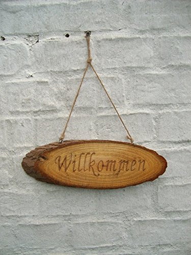 Deko-Impresion Hängeschild, Türschild, Holzschild, Willkommen, Baumscheibe, 30 cm
