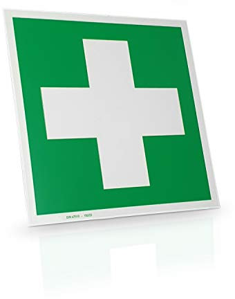 Betriebsausstattung24 Erste Hilfe & Verbandskasten Schild - Folie langnachleuchtend - 20,0 x 20,0 cm - DIN 4844-2 D-E003 - L4Norm BGV A8 E03 - SR A1.3 E003 - Rettungszeichen