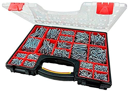 Merriway BH06610 Assortment of Head Twin Thread Woodscrews in a 20 Compartment Carry Case, 2800 Pieces, Multi-Colour BZP Pozi CSK Holzschrauben mit Doppelgewinde, Mehrfarbig