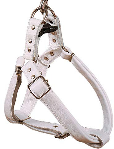 Hundegeschirr Leder Softgeschirr Verstellbare Brustgeschirre Norweger Haustier Ledergeschirr Weichem für Kleine Mittlere Große Hunde (L, weiß)