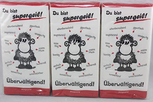 Sheepworld - 43500 - Papier Taschentücher, 6 Pakete a 10 Stück, Du bist Supergeil
