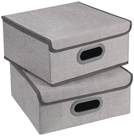 TERRA SELL Hochwertige Aufbewahrungsbox mit Deckel aus Stoff zum Falten/Ordnungsbox/Sortierbox/Faltboxen im 2er-Set 32 x 32 x 15 cm (grau)