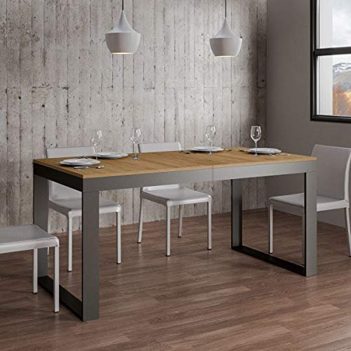 Itamoby, Ausziehtisch Tecno Evolution 120->224 cm, Spanplatten, Eiche Natur & Anthrazit L.120 P.90 H.77 (ausziehbar bis L.224 mit zwei Verlängerungen)