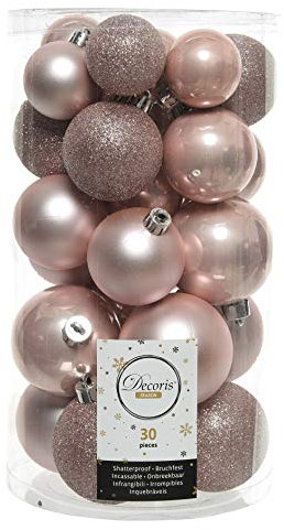 ETC 30er Set Kugelmix PVC mit Weihnachtskugeln Baumschmuck bruchfester Christbaumschmuck (Puderrosa)