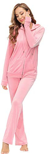 Dolcevida Damen Velours Sweatsuits Set 2-teilig Trainingsanzüge Outfits Full Zip Hoodie und Sweatpants Set Velvet Jogginganzug, rose, X-Large