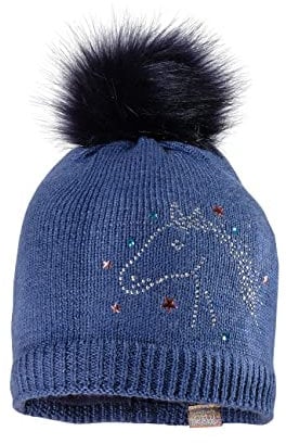 maximo MINI Girl-Mütze, indigomeliert, Horse, Kunstfellpompon, Studs, Vollfutter, Gr. 47/49