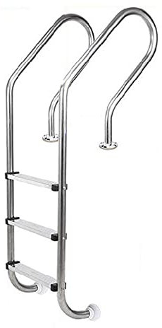 AWJ Schwimmbeckenleiter, Dicker 304 Edelstahl Spezial-Poolleiter, mit 3 Lagen Rutschfester Leiter, Schwimmbeckenleiter mit Handlauf, ohne Einbettung/Silber / 59×28×155cm (Silber 59×28×155cm)