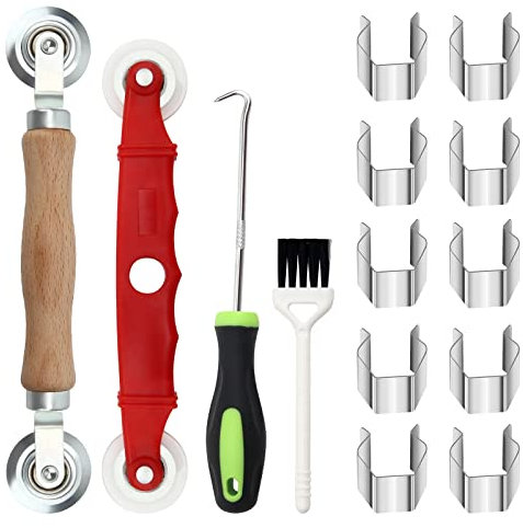 Window Screen Repair Kit Mesh Screen Spline Roller Repair Tools Kit with Screen Installer Clips, Metal and Plastic Spline Fixing Tool Kit for Window Screen