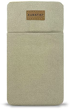 Kuratist Handy-Tasche 'AHOI' - Universell kompatibel z.B. iPhone 15/14/13 or Pro, Galaxy S24/S23, Xiaomi 14/13 - Handgefertigt aus Baumwoll-Canvas - Mit Schutzklappe - Ecru-Beige