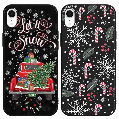 Yoedge 2 Stück Hülle für Apple iPhone XR 6,1, Schwarz Weich TPU Silikon Weihnachten Handyhülle mit Elch Muster Motiv, TPU Stoßfeste Soft Slim Case Cover für iPhoneXR