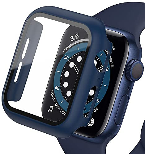 SOLOLUP Cover Compatibile per Apple Watch Series 3/Series 2/Series 1 42mm con Vetro Temperato Pellicola Protettiva,PC Rigido Caso Antiurto Protezione Completa per iwatch 42mm Custodia,Blu Notte