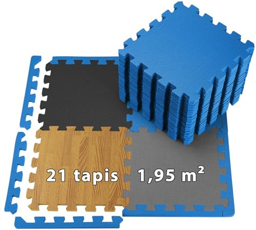 ALPIDEX 1,95 m² Tapis Protection Sol 21 Pièces 30 x 30 x 1 cm Tapis Bordures Fitness Sport Puzzle Dalle Mousse Gym Garage Piscine Isolation, Couleur:Blue