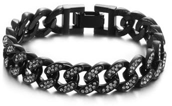 HSWYFCJY 13.5mm Kubanische Armband Iced Out Miami Schwarz überzogen Hip Hop Full CZ Diamant Armband für Männer,Länge 19cm