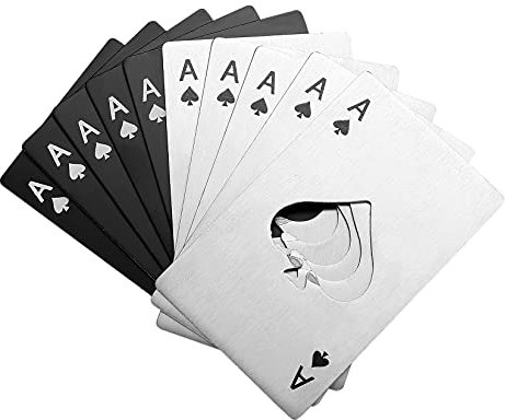 HexinYigjly10Pcs Ace of Spades Bottle Openers, Poker Card Bottle Openers, Stainless Steel Portable Metal Credit Card Beer Bottle Can Cap Openers for Wallet Pocket Wedding Birthday Party-Silver/Black