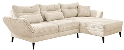 Home4You Ecksofa - Creme - 303 x 192 cm - Breitcord - manuelle Relaxfunktion