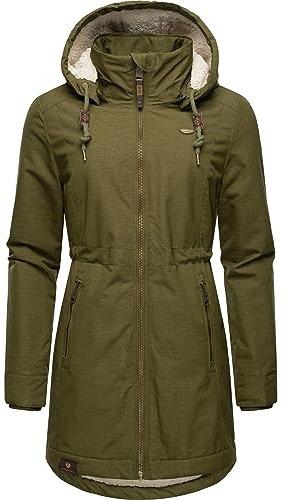 Ragwear Damen Wintermantel Warmer Parka lang wasserdicht mit Abnehmbarer Kapuze Dakkota Light Olive Gr. M