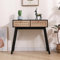 Hi-Well Sleek Solid Pine Entryway Console Table with Woven Rattan - Black or Natural Colour 80x30x77.5cm Design Provides Stylish Storage for Small Spaces