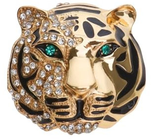 EMSea Strass Tête de Tigre Broche Épingles Épinglette Manteau Insigne en Alliage pour Hommes Vintage pour Foulards Collier Accessoires pour Hommes 33x36mm, Or