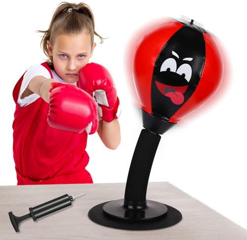 Desktop Boxsack, Boxsack Schreibtisch mit Saugnapf Theken-Boxsack Lustige Punch-Rage-Tasche Tür-Boxsack für Kinder Erwachsene Kollegen Freunde Büro (Schwarz Rot)