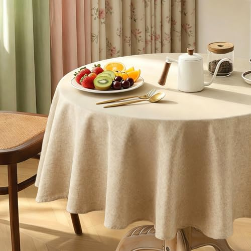 Aoztio Tischdecke Rund 120 cm, Tischdecke abwaschbar Outdoor, Kaffee | Leinen Optik Tischdecke, Wasserabweisend, Lotuseffekt, Maschinenwaschbar, Gartentisch, Geburtstag, Party, Küche, Esszimmer